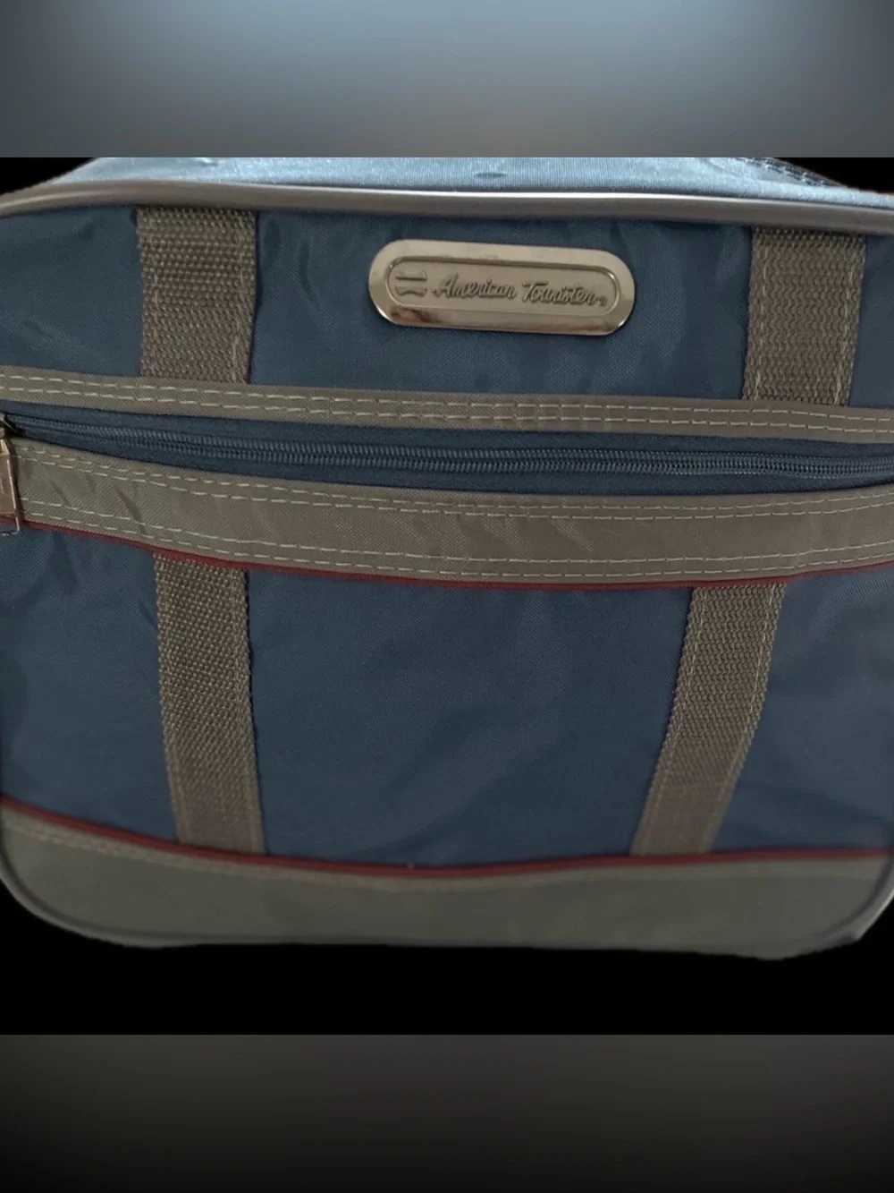 American Tourister Messenger Laptop Bag Navy Blue Gray Crossbody Travel Bag